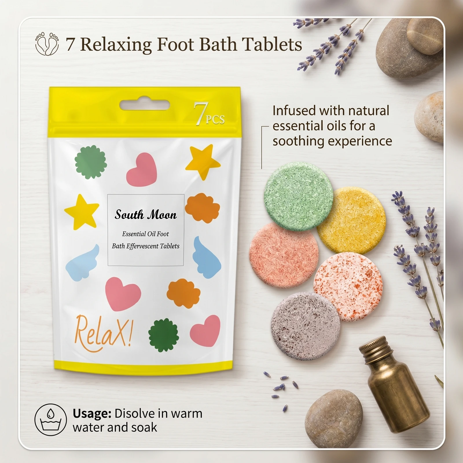 Foot Bath Effervescent Tablets Relaxation Body Relieve Foot Fatigue Soften Cracked Heels Deodorize Foot Odor Spa Foot Care 7PCS
