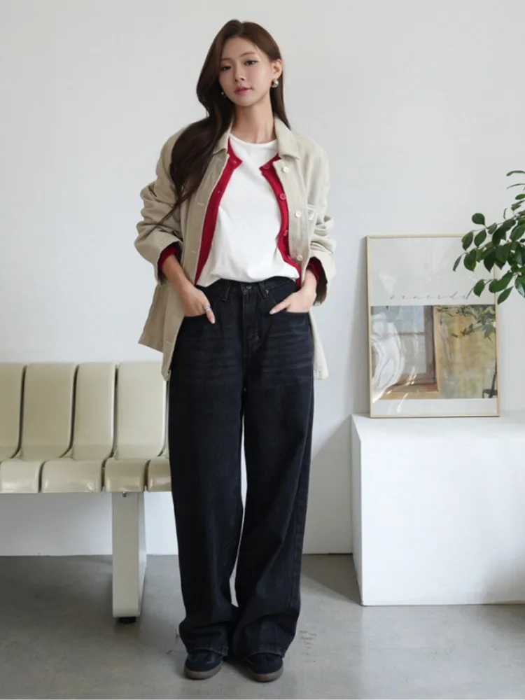 

Ретро американские осенне-зимние свободные широкие повседневные джинсовые брюки женские Ba сердце принт дизайн шикарные длинные брюки Fem Jeans