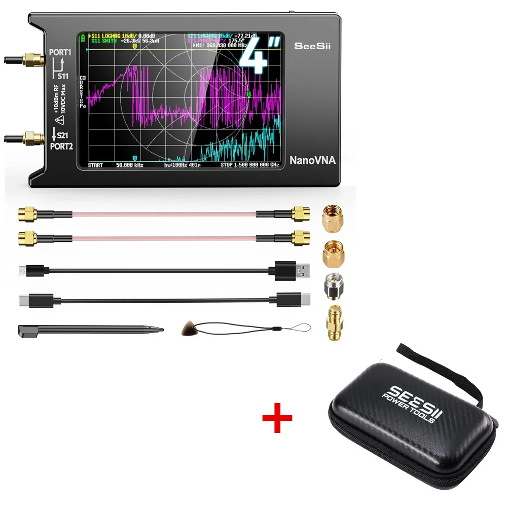 

SEESII NanoVNA-H4 Vector Network Analyzer with EVA Protective Case 4" Touchscreen VNA Kit 10kHz–1.5GHz for S Parameters VSWR