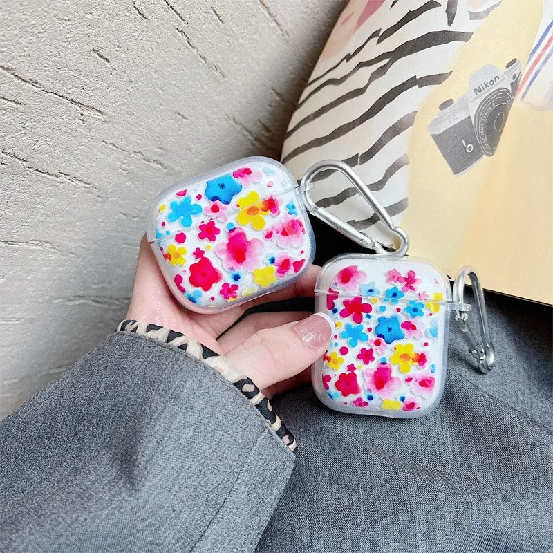 INS Korea Blue Flower Headset Case For Airpods 1 2 3 Cover Shockproof For Airpod Pro Pro2nd 4 Charging Box Fundas