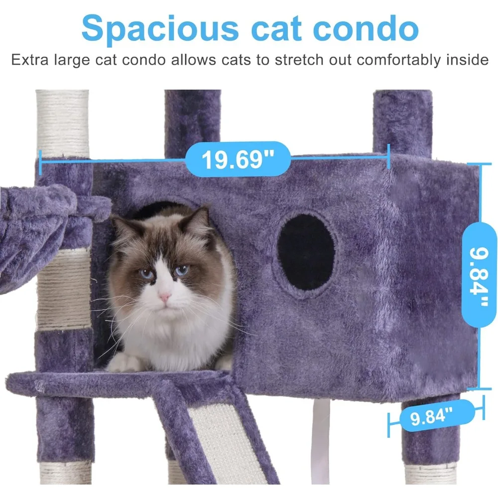 Imagem -04 - Indoor Cat House Tower com Plataforma Acolchoada Grande Condo Cozy Smoky Gray Posts Cama Toy Balls 61