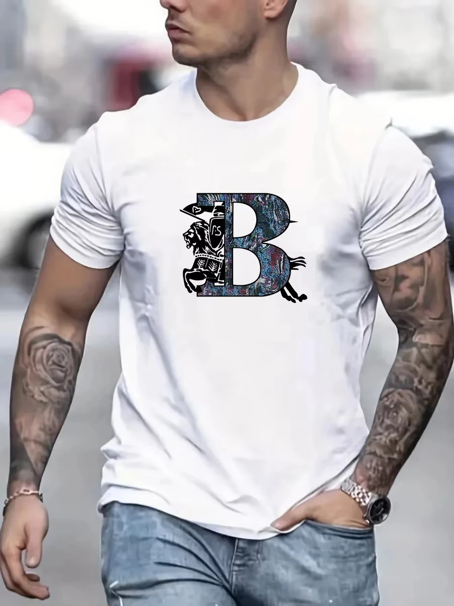 عالية الجودة الصيف الفاخرة الحصان طباعة B رسالة تي شيرت القطن الرجال النساء أزياء قصيرة الأكمام قمم المحملة الراقية مصمم للجنسين #2