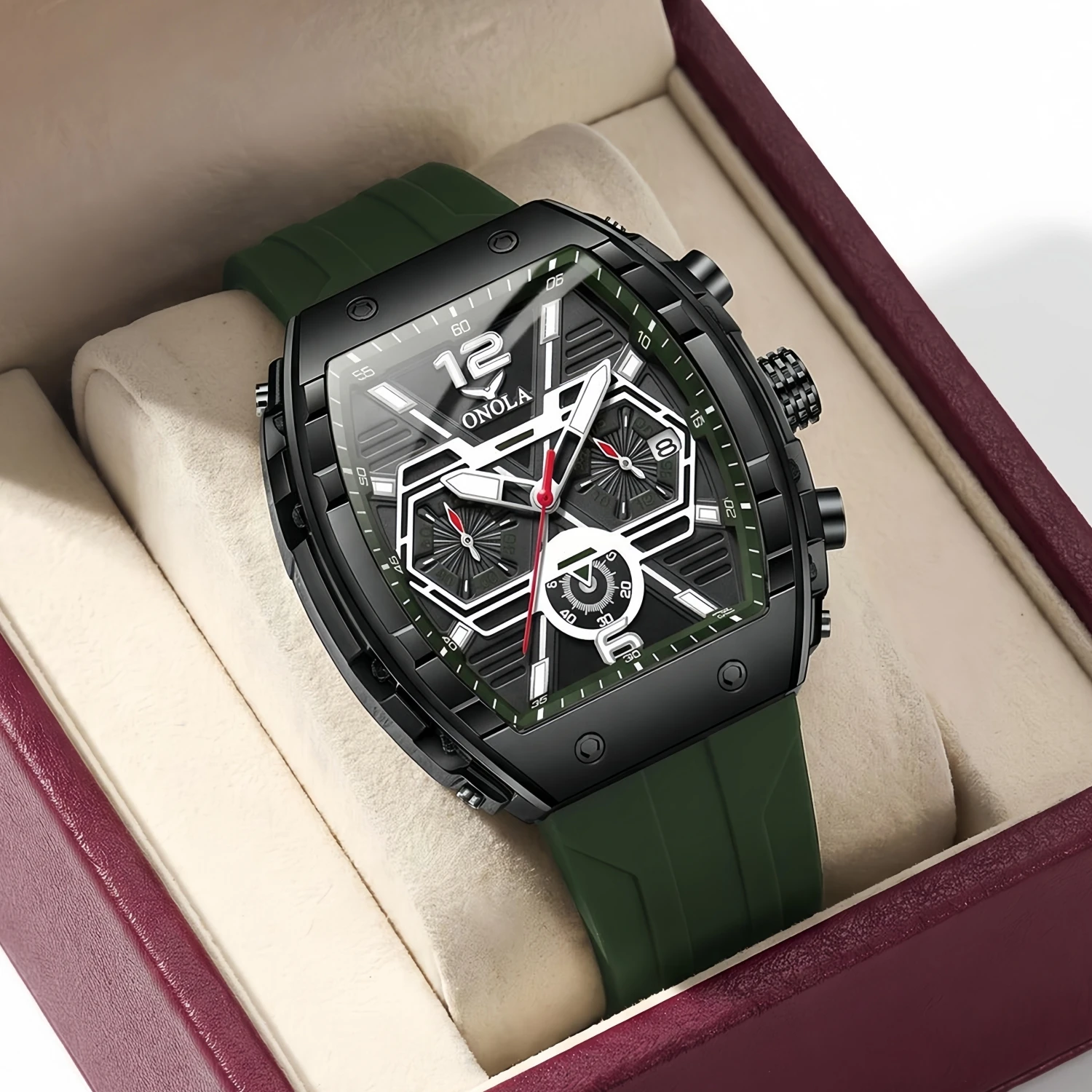 Fashion Design Hot Selling Men\'s Watch ONOLA Multi Functional Waterproof Silicon Tape Quartz Luxury Watches Men Colok