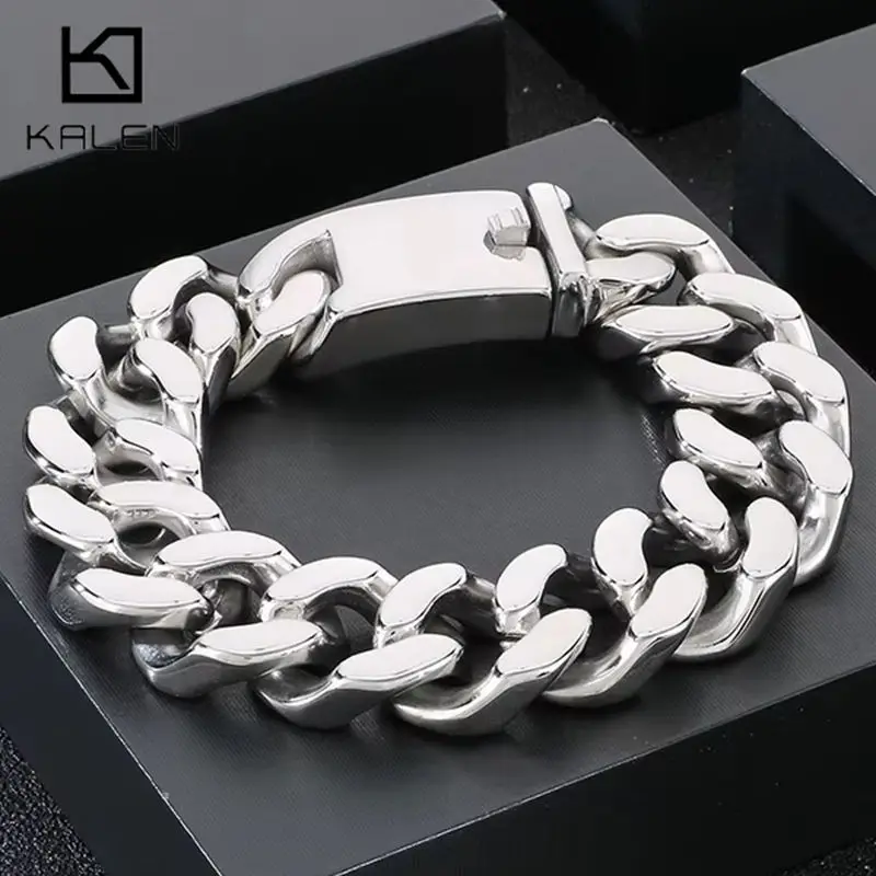 

Kalen шириной 20 мм, нержавеющая сталь 316L, толстый браслет-цепочка, мужская массивная полированная цепочка Cubarn, ювелирные изделия для вечеринок в стиле рок