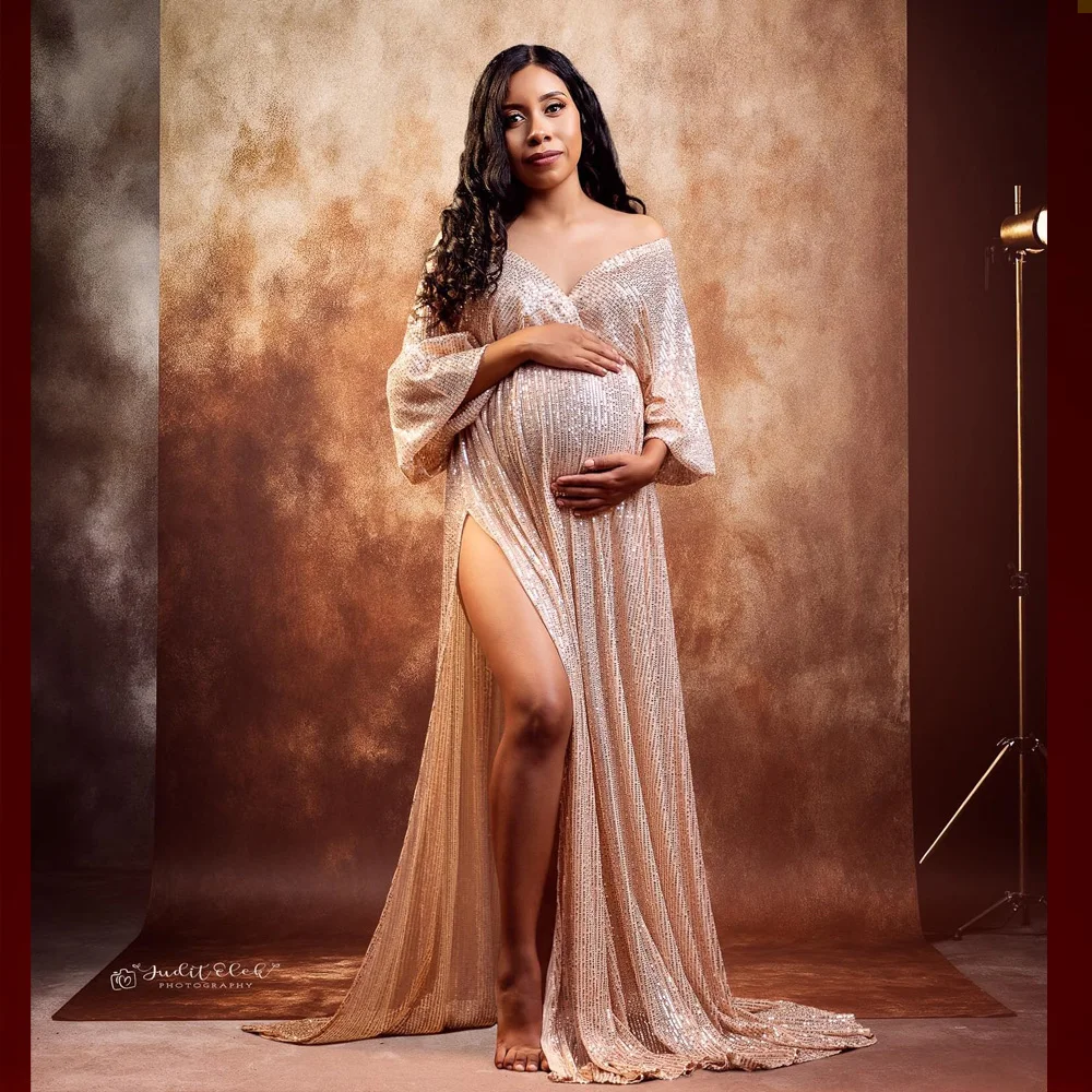 Photoshoot Photography Dress For Women V-neck Champagne Sequin Dress Maternity Photography Props Pregnant Women Party Dress