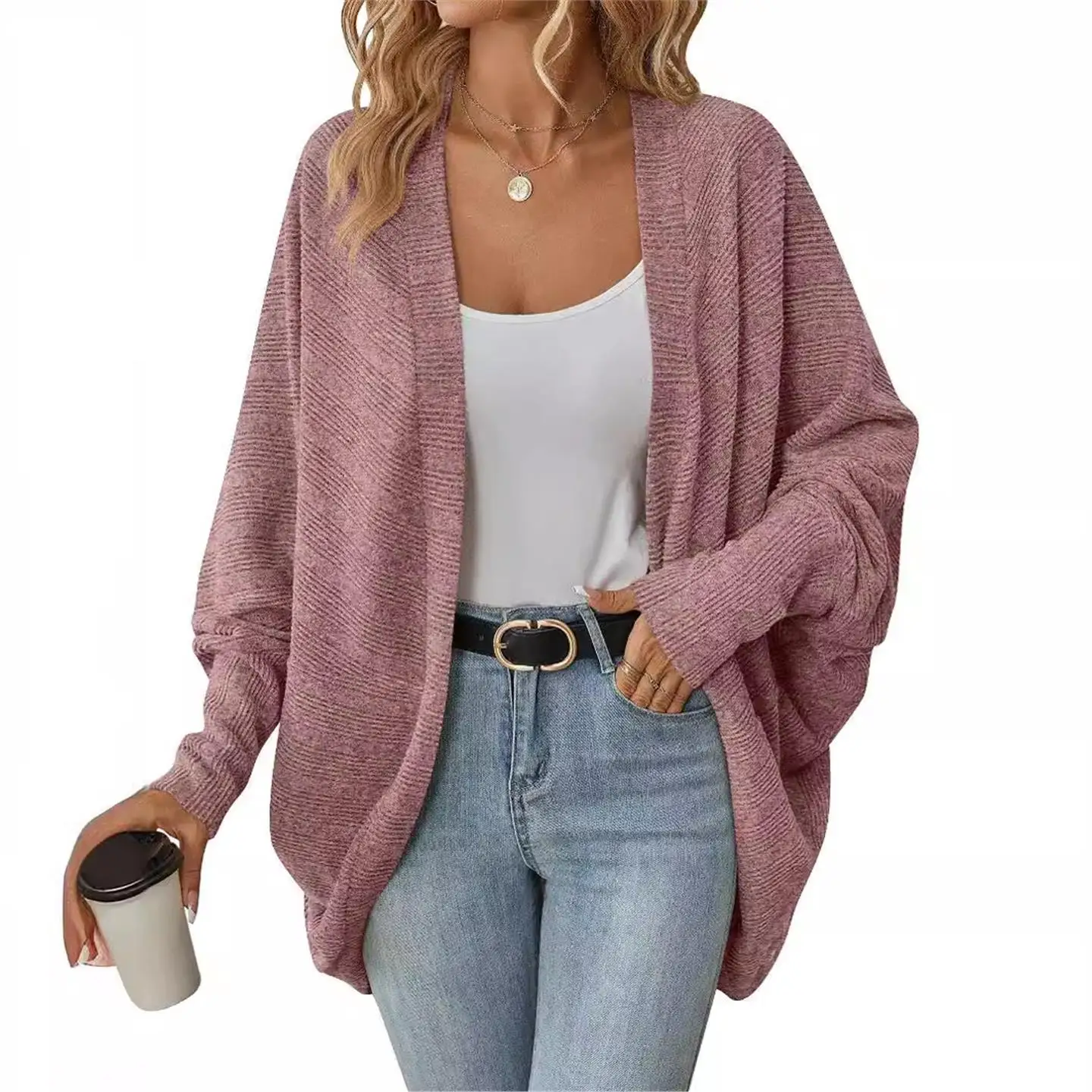 Faion batwing sve aberto cardigan solto de malha jaet outono inverno nova chegada thiened longo sve comprimento médio