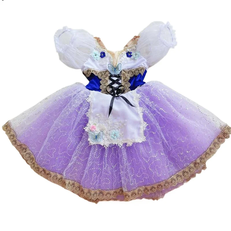 Saia de balé roxa meninas longa saia de lantejoulas giselle desempenho traje adultos crianças romântico tutu vestidos de festa mulher