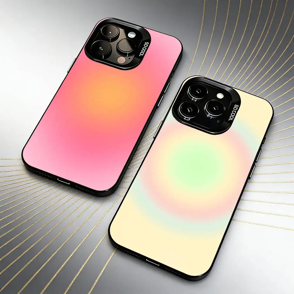 

Cotton Candy Glow Painting Phone Case For iPhone 16 17 15 14 12 13 Pro Max Black Color Shockproof Cover