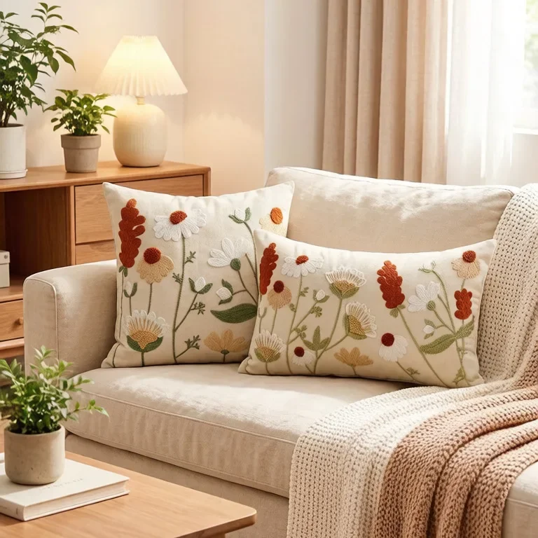 30x50/45x45cm Simple Flower Embroidery Throw Pillow Cover Cojines Cotton Linen Sofa Square Cushion Covers Headboard Pillowcases
