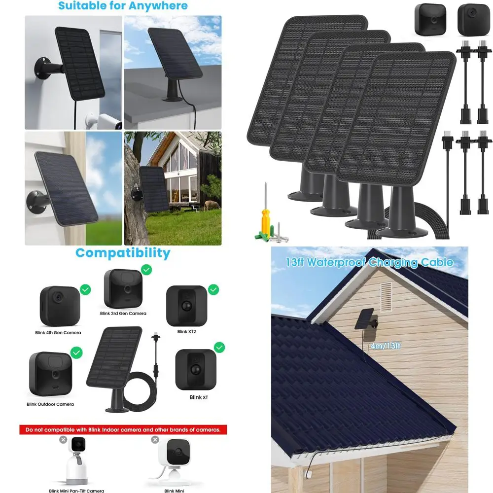 

4K Security Camera with Weatherproof Mount, 4-Pack, 5W Solar Panel, IP65 Rated