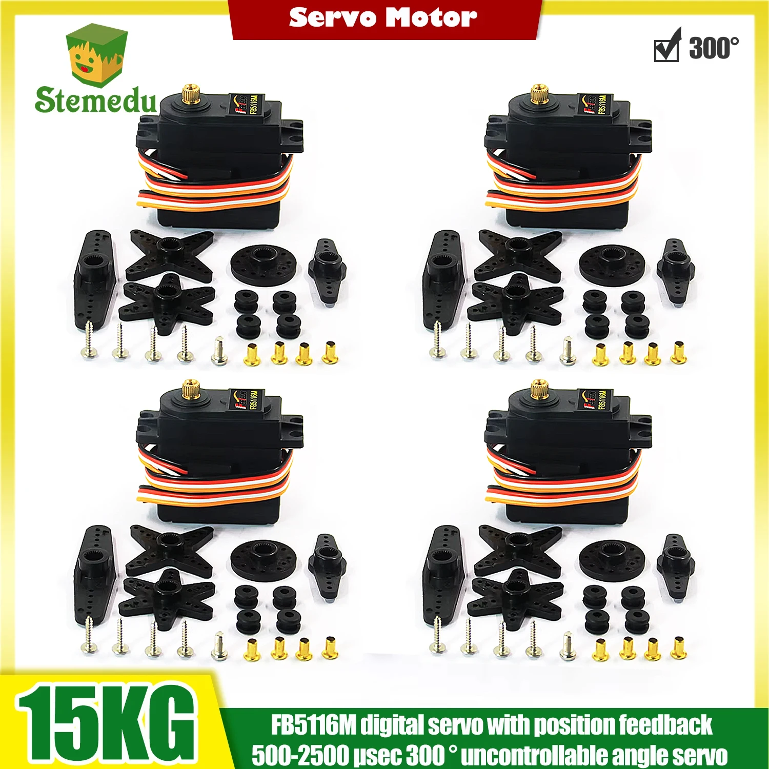 

4pcs FB5116M 15KG Digital Servo 300 Degree Rotation Position Feedback All Metal Gears Steering for STEM Education Robot Car
