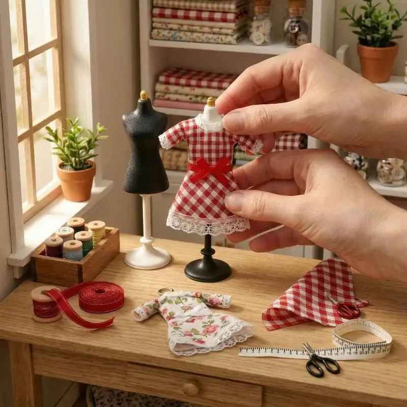 

1 Set Mannequin Torso Clothing Rack /Sewing Scene Accessories 1:12 Scale Dollhouse Miniature Dress Form Kit