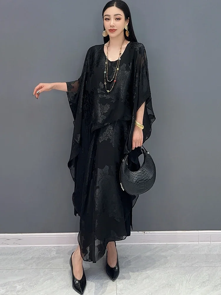 XITAO Chinese Style Jacquard Weave Fashion Dress Advanced Sense Temperament Irregular O-neck Summer Women New Dress GJ1061