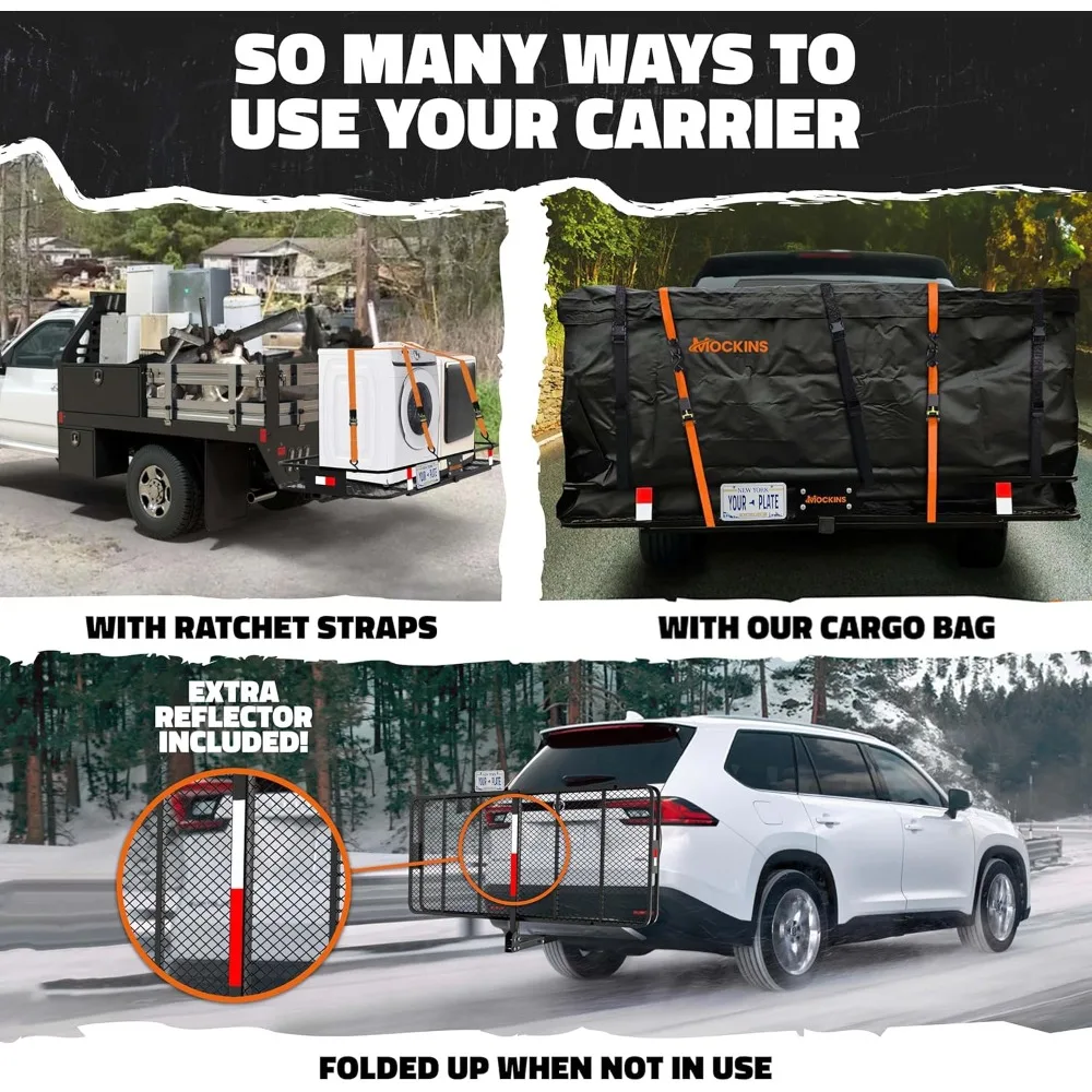 

XXL Folding Trailer Hitch Cargo Carrier Set w/License Plate Bracket | 500 Lbs Cap Steel Luggage Rack for SUV, Car & Truck