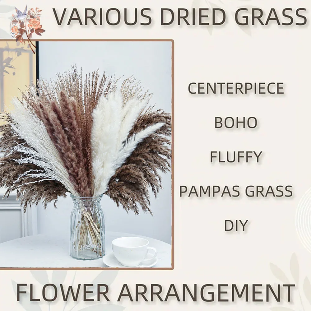 44 ชิ้น Fluffy Foxtail Pampas Bunch ดอกไม้ตกแต่งบ้านสีขาวธรรมชาติ Reeds Bouquet สําหรับงานแต่งงานตาราง Arrangements