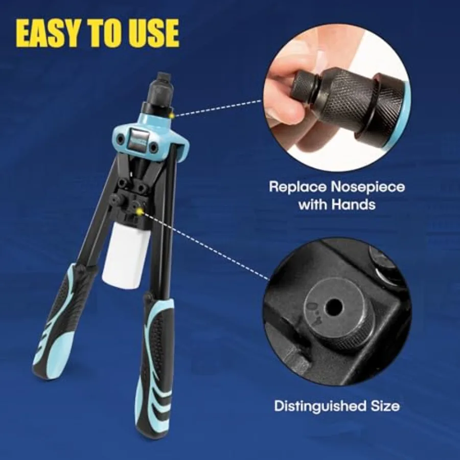 13 수동식 헤비듀티 리벳건 (리벳 100개, 노즈피스 5개 포함) 플라스틱, 금속, 알루미늄 튜브, 스톡, 거터 및 자동차용