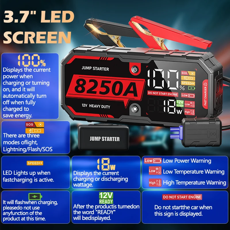 NewtiPower Batteria per Auto Jump Starter 8250A 12V Pro Portatile 32000mAh Batteria per Auto 16L Per Dispositivo di Avviamento Booster per Auto di Emergenza