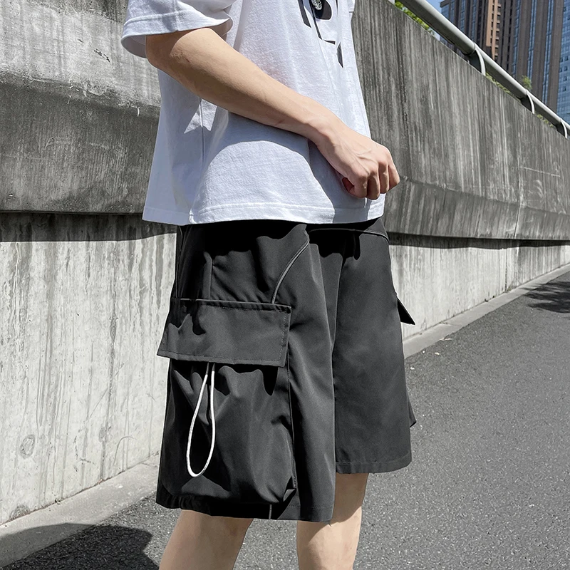 Men Reflective Article Pocket Chic Design Shorts Loose Cargo Handsome Moto Biker Punk Yamamoto Style Shorts High Street Shorts