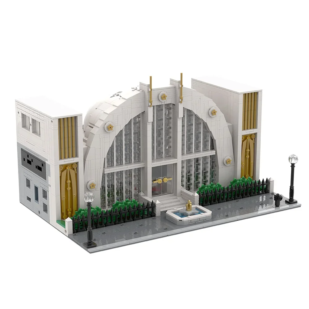Gobricks MOC Hall de la justicia, modelo de bloques de construcción, superhéroe, arquitectura del salón de la justicia, vista a la calle, ladrillos, juguetes de ensamblaje, regalos