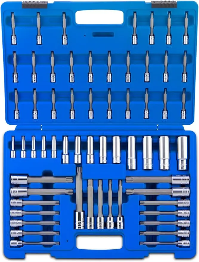  10287A Extra Long Socket Bits and Deep Socket Set | 60 Piece | S2 Tamperproof Torx Plus Bits and Cr-V Steel E-Torx Sockets