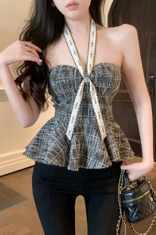 

Summer French Style Halter Strapless Tank Top for Women Thai Pure Desire Aesthetic Sweet Y2K Hot Girl Off Shoulder Crop Top Chic
