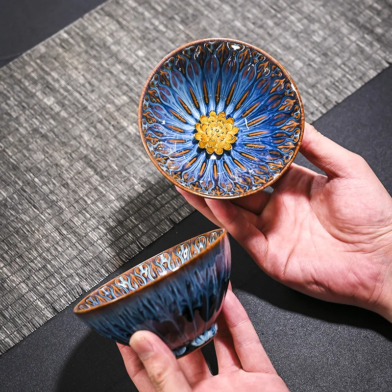 Keramik-Teetasse Jian-Ware Teekanne mit Glasiereffekt Gold-Silber-Einlage Kung-Fu-Tee-Set Heimdekoration Geschenk