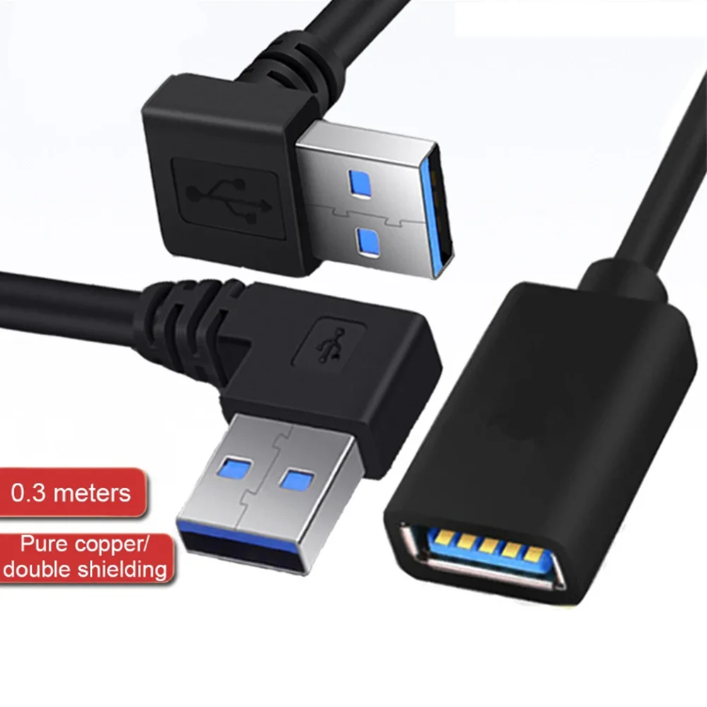 كابل تمديد USB 3.0 0.3 متر 0.5 متر حتى أسفل الزاوية اليمنى اليسرى 90 درجة ذكر إلى أنثى سرعة فائقة 5 جيجابت في الثانية شحن مزامنة البيانات #6