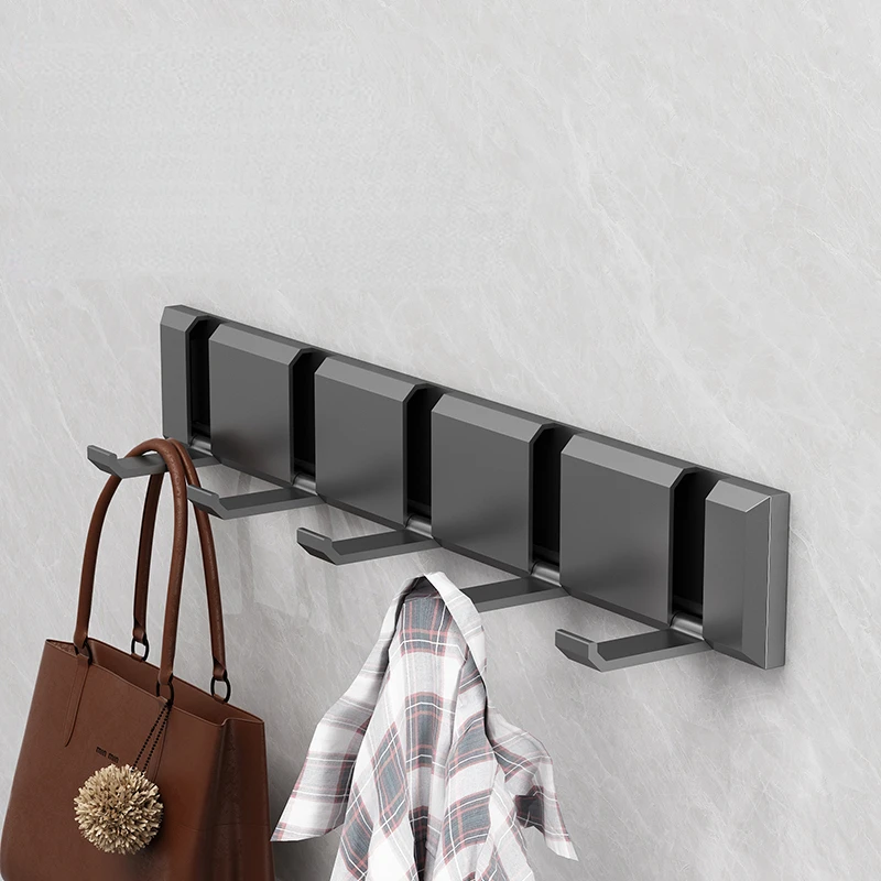 Imagem -04 - Grey Folding Toalha Hanger Ganchos de Parede Cabolsa Suporte de Roupa Banheiro Quarto Porta Traseira Prego Instalação Gratuita