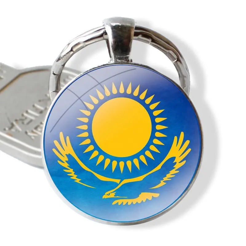 glass cabochon keychain Car key chain Charms keychains Gifts Kazakhstan flag Accessories Phone Cases Covers