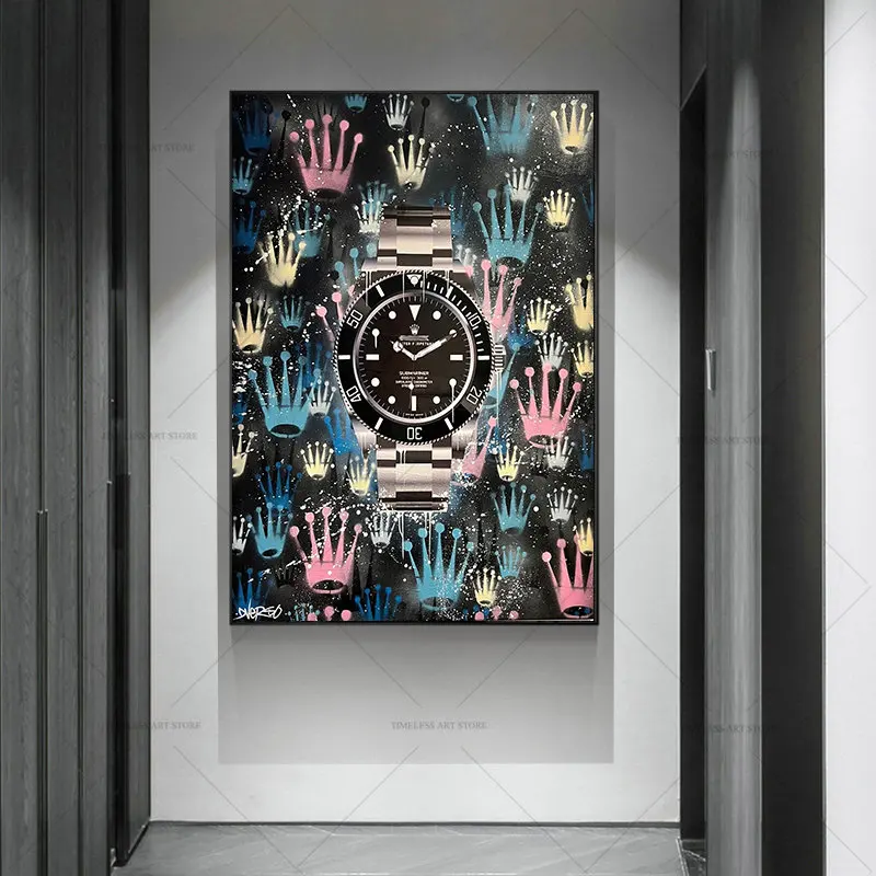 Affiche d'art Graffiti de rue de motivation, montre de luxe, peinture sur toile Pop Art, tableau d'art mural, décoration de maison, sans cadre