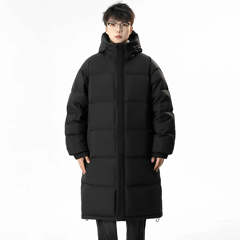 캐주얼 남성용 따뜻한 후드 90% 화이트 덕 다운 재킷 겨울 아우터 솔리드 두꺼운 롱 패딩 코트 루즈 방풍 파카 의류