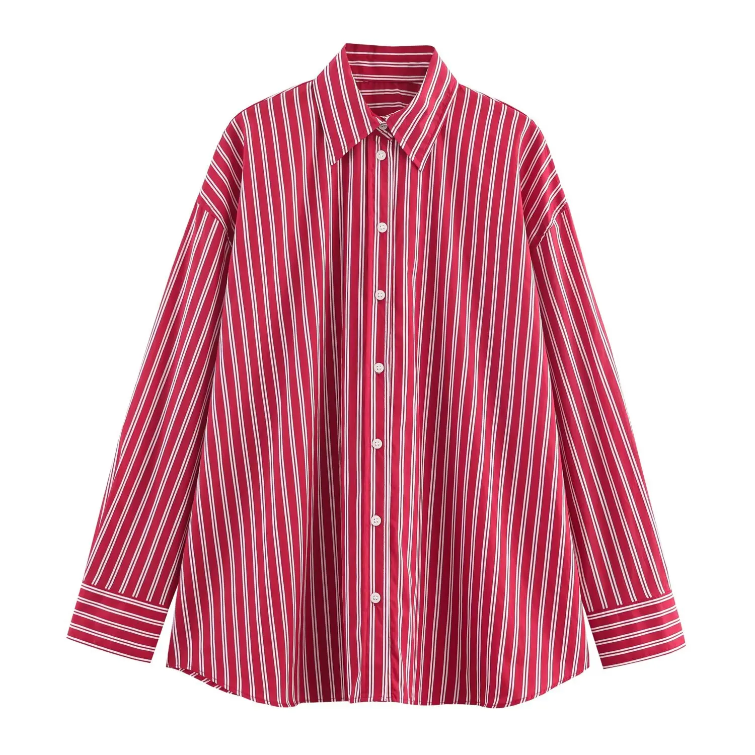 

2025 New Spring/Fall Collection Loose-Fit Casual Top Button-Down Shirt Women's Striped Poplin Oversized Shirt Striped Long-Sleev