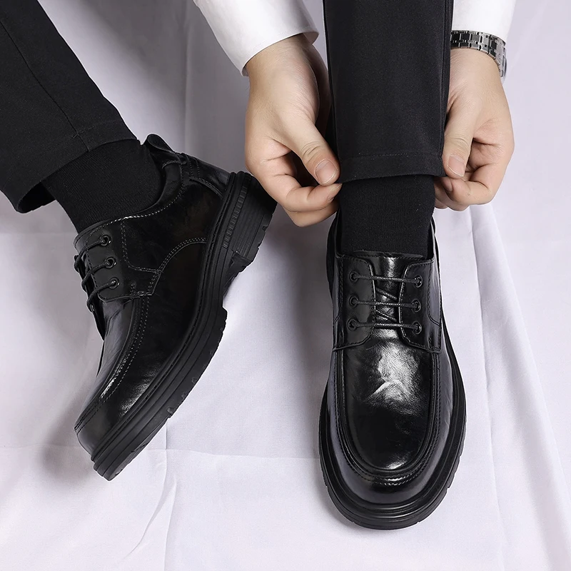 

Men's Black leather shoes Classic casual gentleman style Work Office Daily Business plus size Derby shoes Dress lace-up New