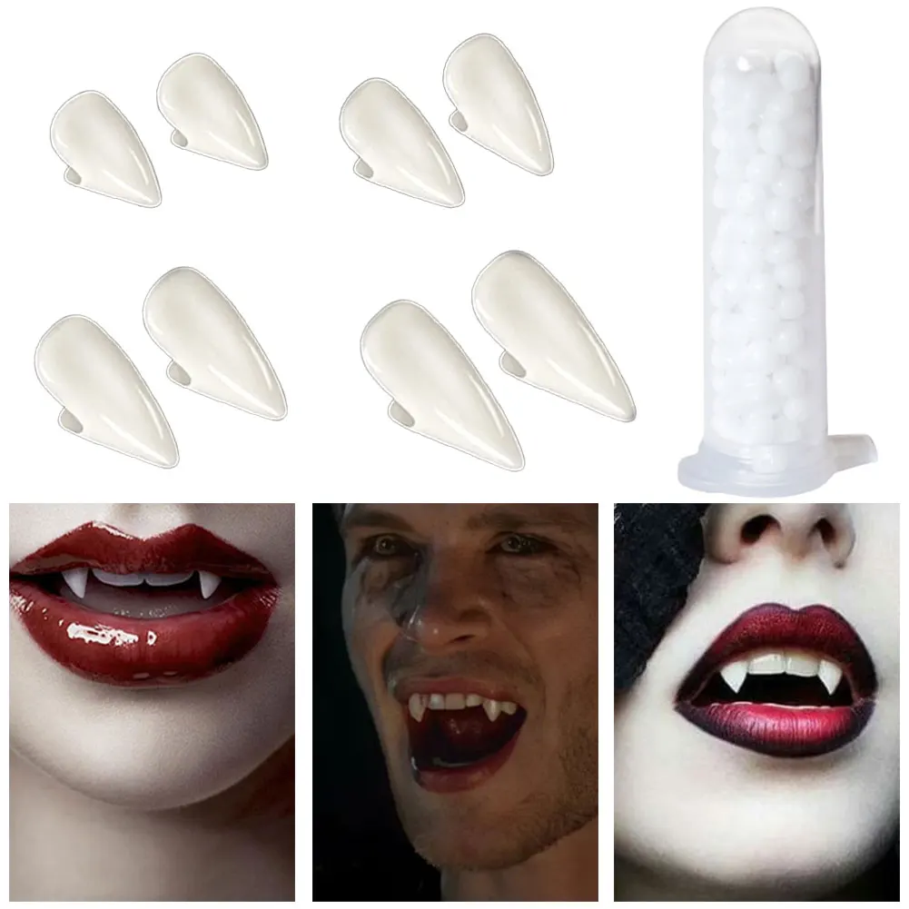 Halloween Vampire Teeth Cosplay Props with Teeth Glue Zombie Masquerade Teeth Resin Vampire False Teeth for Party Makeup Dressup