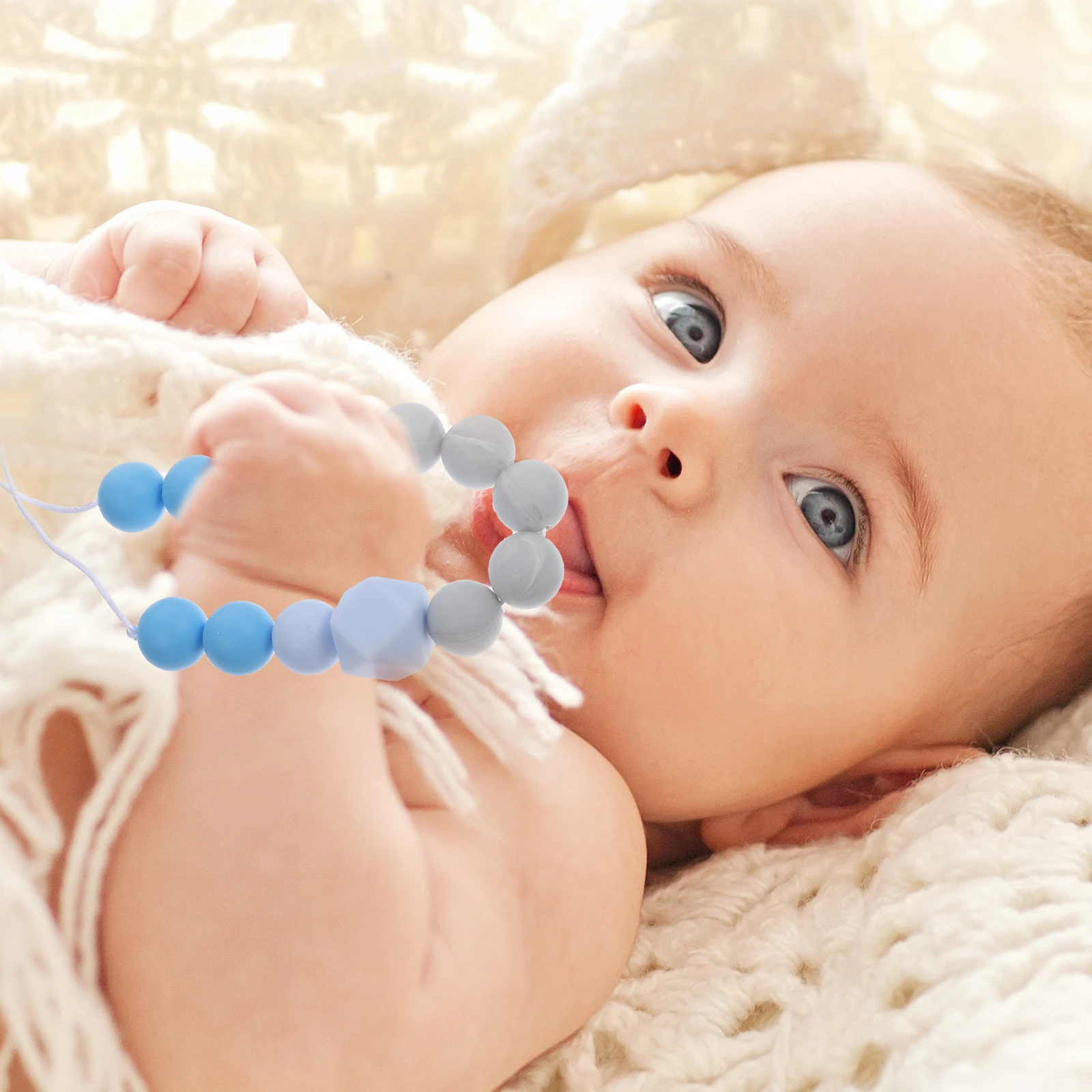

Necklace Contrast Color Pendant Teething Toys Molar Sky-blue Ark Chew Child