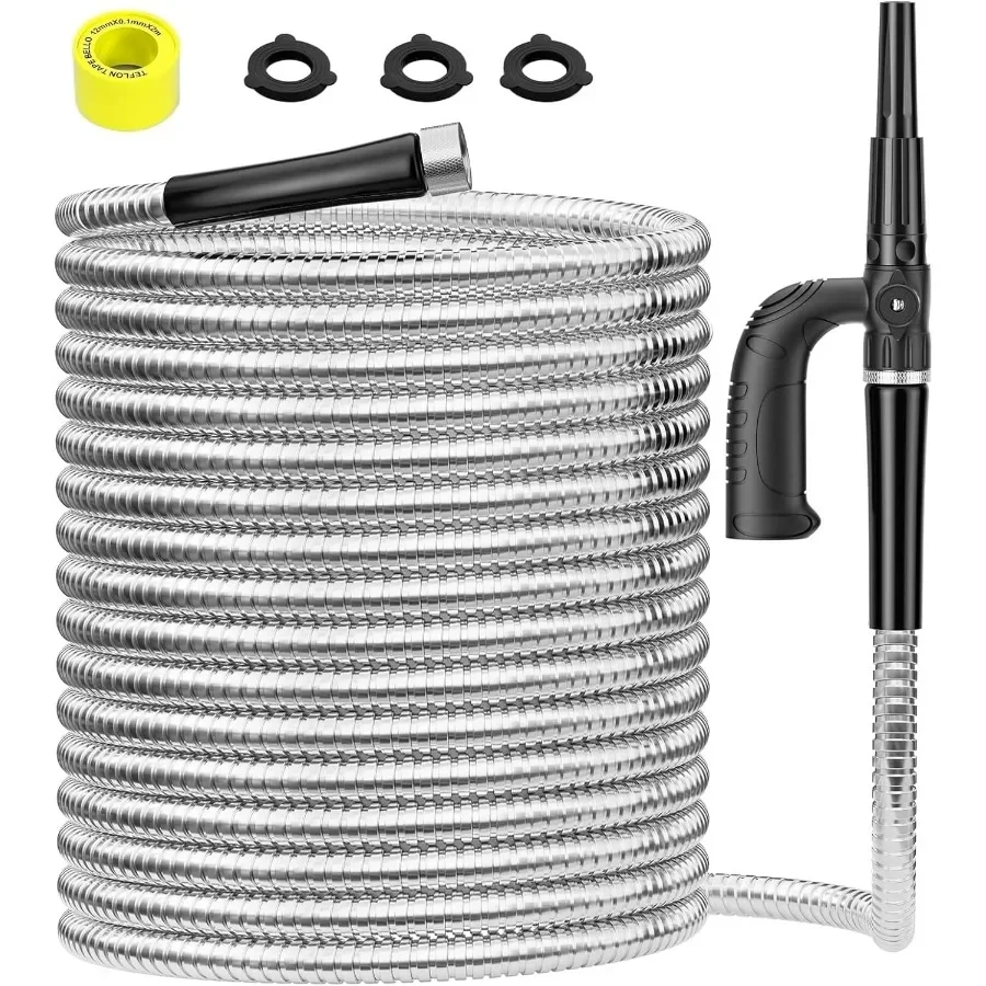 

Metal Garden Hose 100ft Heavy Duty 304 Stainless Steel Water Pipe for Yard Outdoor Durable Tough Flexible Kink Tangle Free Petp