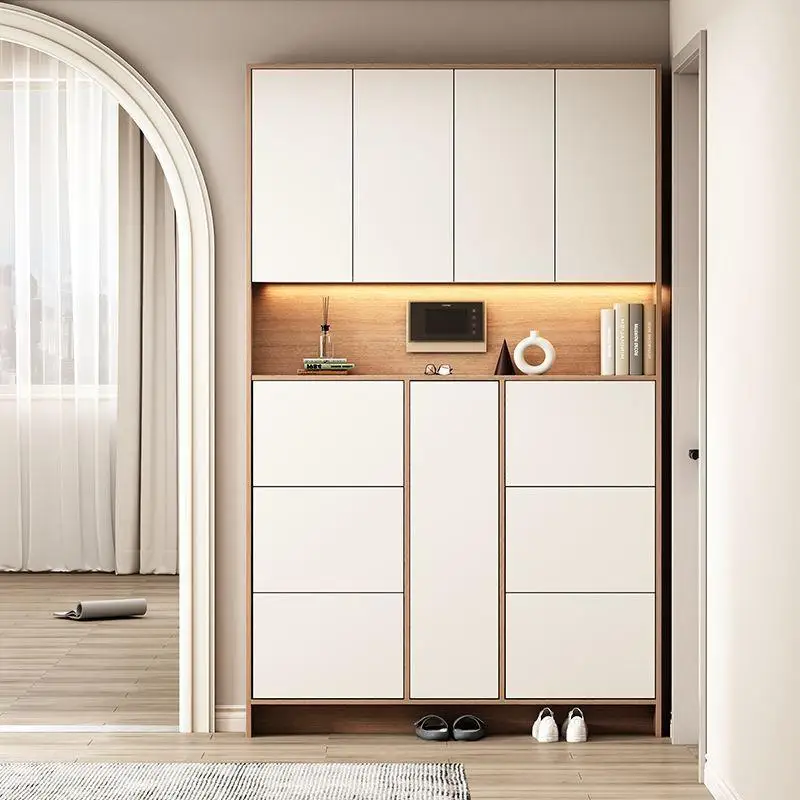 shoe cabinet, solid wood ultra-thin tipping bucket door home to the top porch cabinet, integrated large-capacity high-foyer