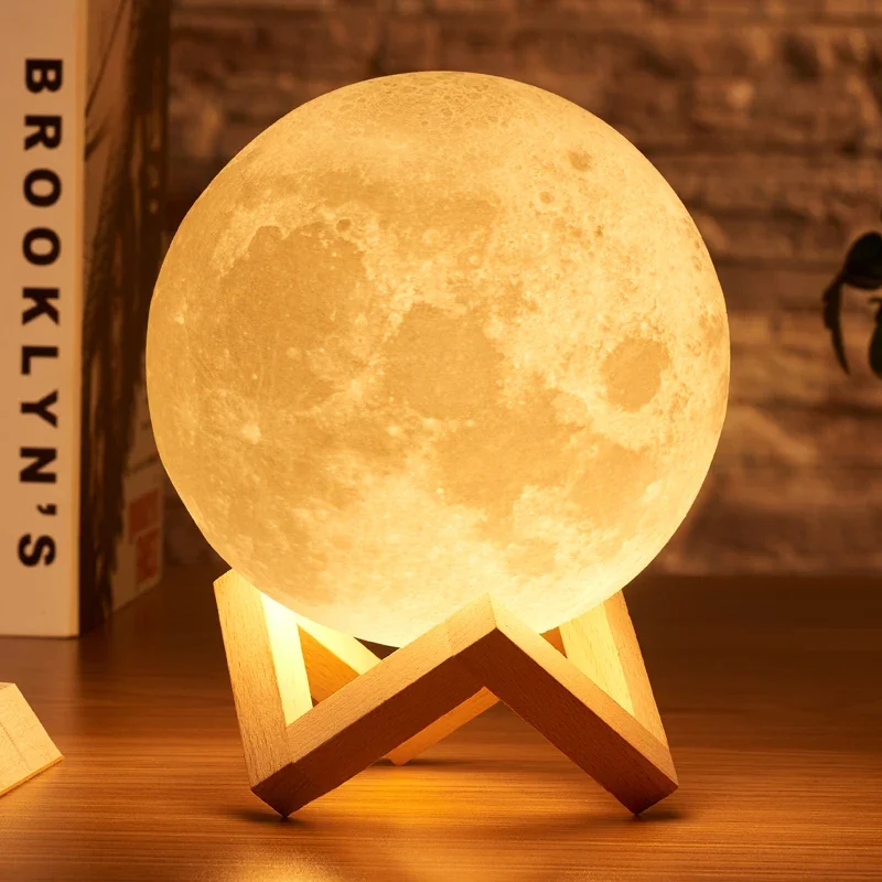 Creative 3D Print Moon Lamp USB Rechargeable Led Table Lamp Touch Switch Kid's Night Light for Bedroom Decoration Birthday Gift