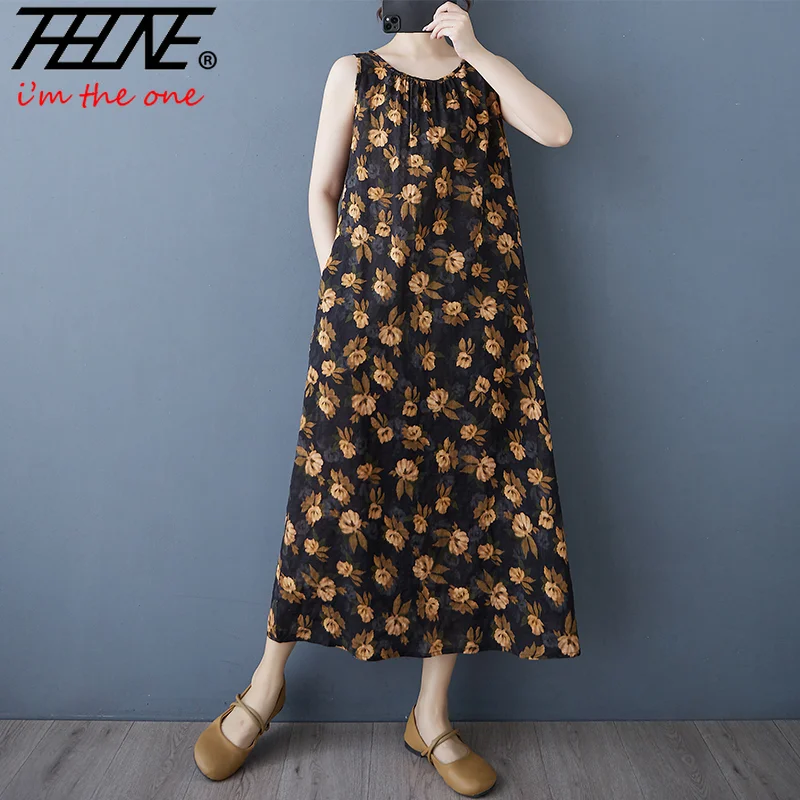 THHONE Letnie sukienki dla kobiet 2025 Print Bohemian Robe Vestidos De Mujer Tank Sleeveless O Neck Vintage Casual A-line Dress