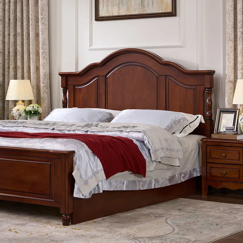 #America Style Luxury High Quality Bedroom Wooden Furniture King Queen Size Solid Mahogany Wood 1.8 Meter 1.5 Meter Beds