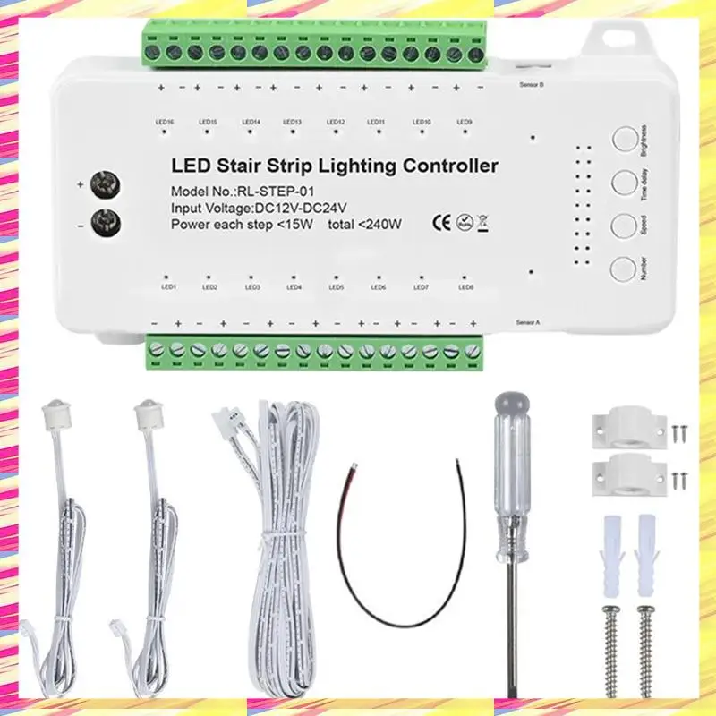 

ABJJ 16 Channels Led Stair Light Staircase Controller 2 PIR For Indoor Flexible LED COB Strip Light