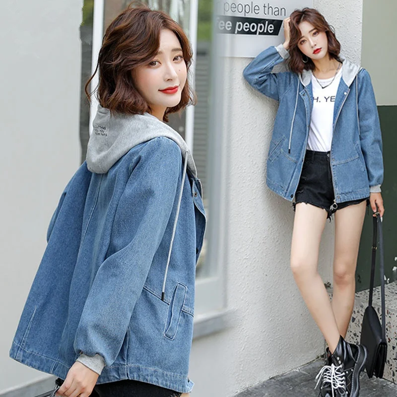 

Корейские свободные джинсы Jaet, женские тонкие весенне-осенние новые универсальные джинсы с капюшоном, топ прямого кроя для поездок на работу