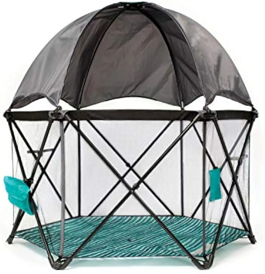 

Portable Mesh Playard with Sun Canopy for Babies 6-24 Months, Indoor and Outdoor Use
