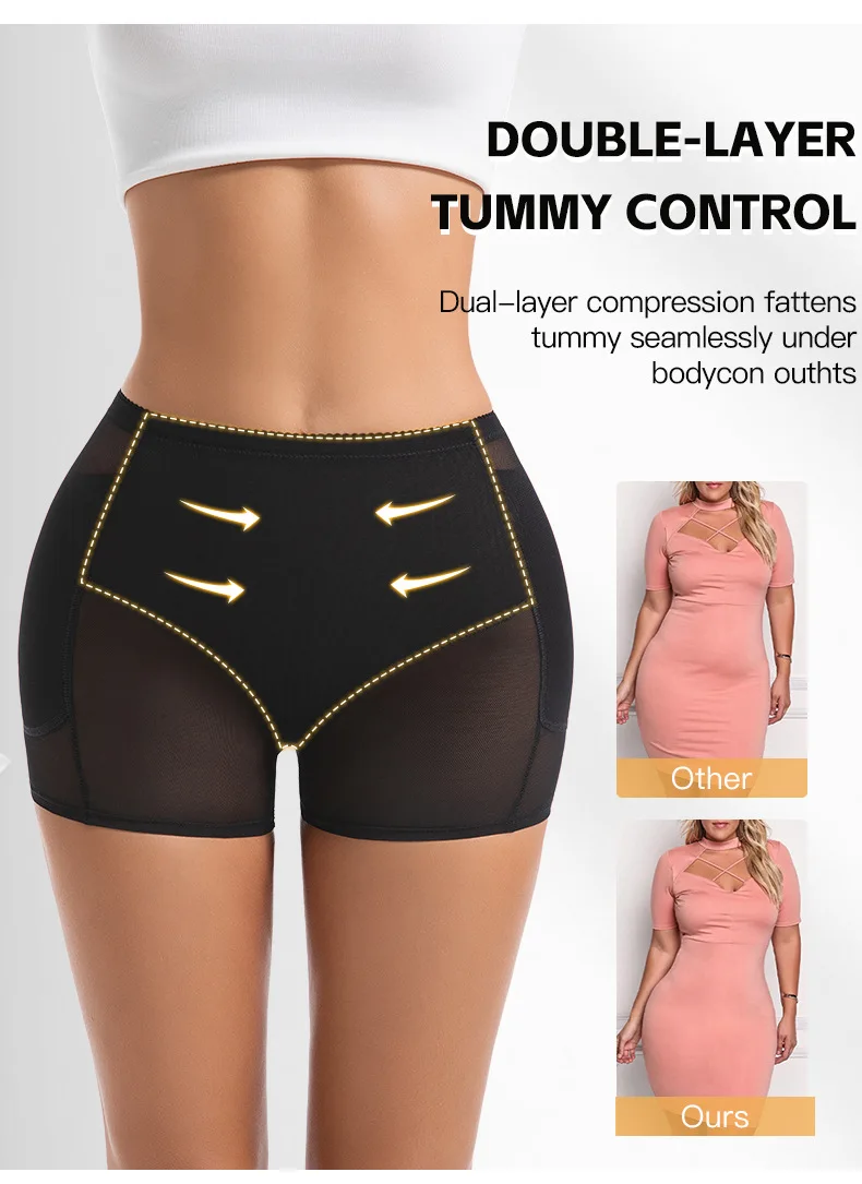 Damen 4-Pad Po-Lifter-Höschen mit hoher Taille, Bauchkontrolle, Shapewear, Hüftverstärker, Netz-Slips, Bauchstraffende Body-Shaper-Shorts – Detail 11
