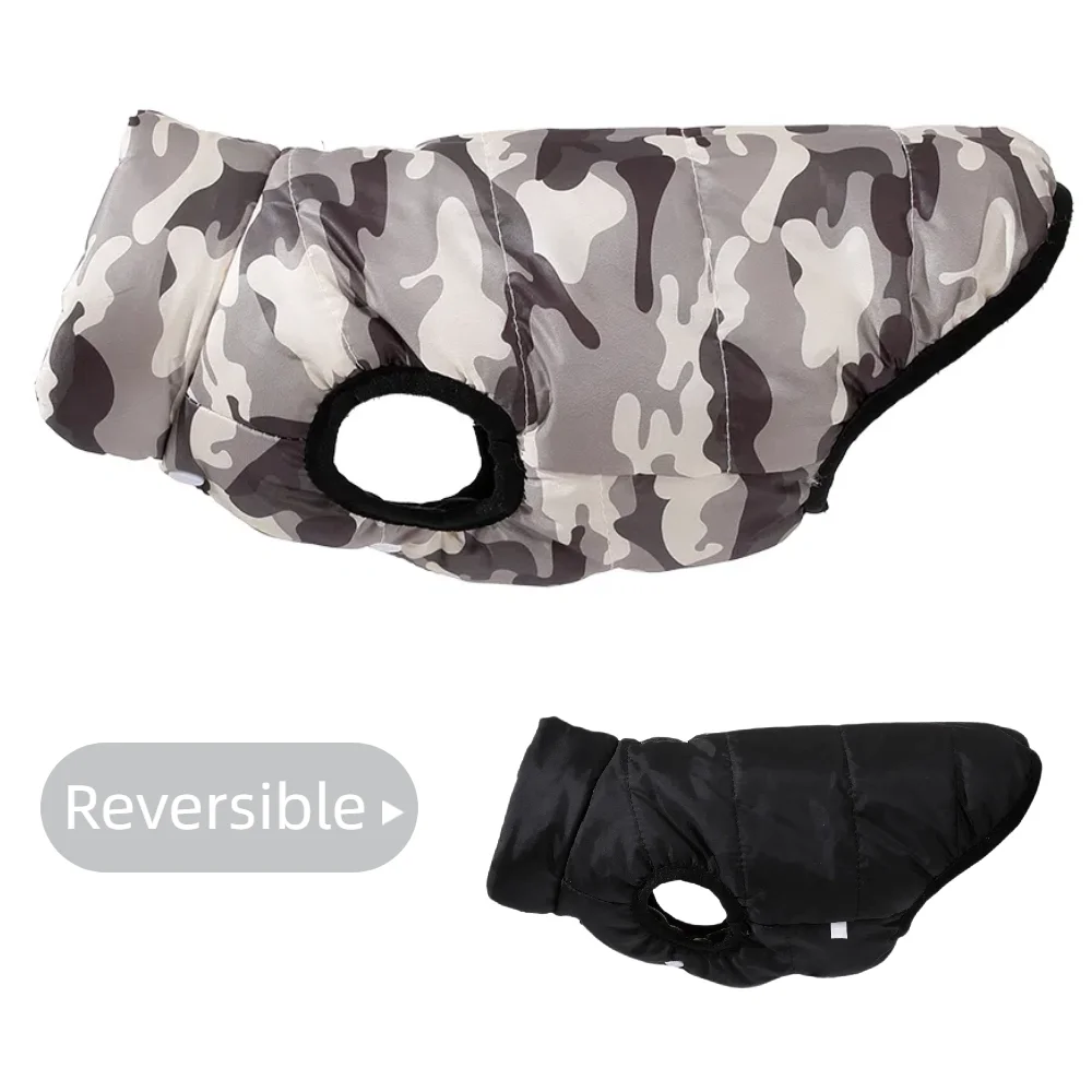 Wasserdichte warme Hundekleidung für kleine und mittelgroße Hunde, wendbare Winter-Haustierjacke, gepolsterte Weste, leichtes Welpenmantel-Kostüm – Detail 11