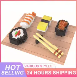 French Fries Sushi Mini Building Blocks Children's Toys Food Modeling Building Blocks Fast Food Burger Ice Cream