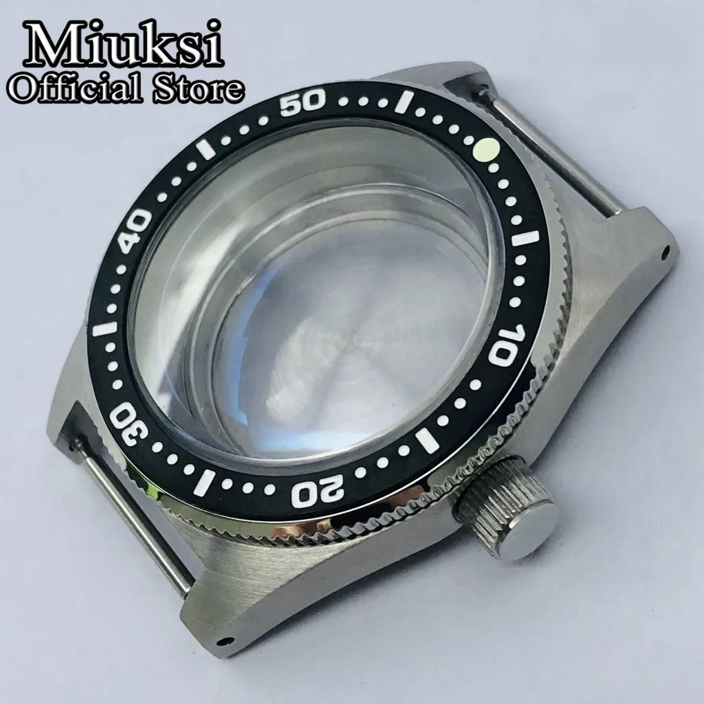 Miuksi 62MAS diving 40mm silver sterile watch case ceramic bezel domed sapphire glass fit NH35 NH36 movement