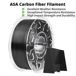 Filamento de fibra de carbono, ASA negra de 1,75mm, resistente a los rayos UV/lluvia/calor, filamento de ingeniería, Impresión de piezas funcionales para exteriores