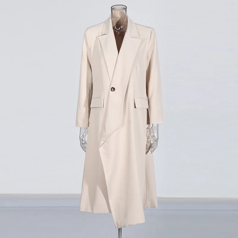 HKSH Herbst Neue Frauen Flut Chic Koreanische Mode Elegante Temperament Casual Asymmetrie Einzigen Taste Lange Windjacke Mäntel HK6241