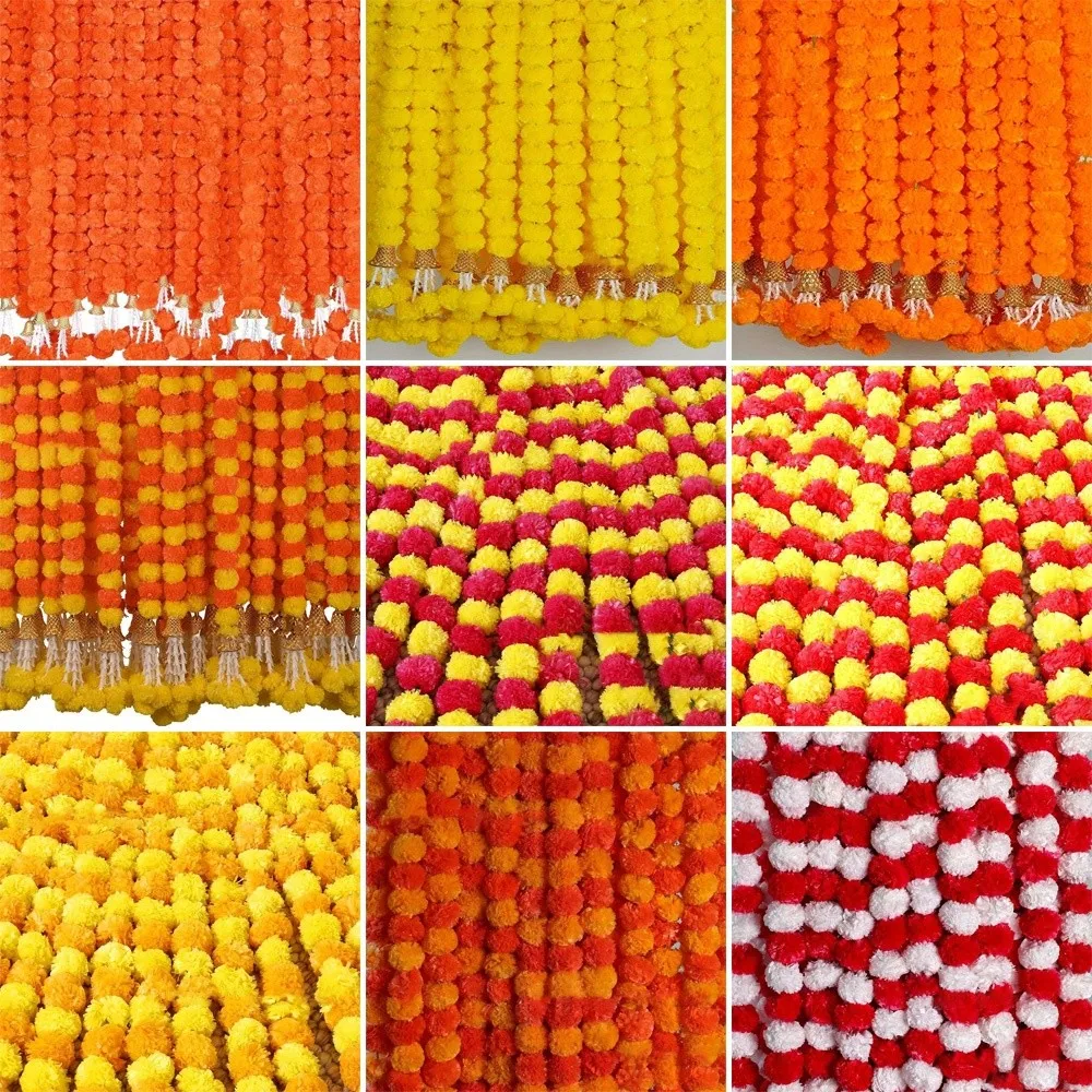 Guirnalda de caléndula artificial de hebras largas ​ ​ Pooja Diwali Fiesta Decoración india Pooja Flores de caléndula ​ ​ Decoración para eventos de boda Pooja